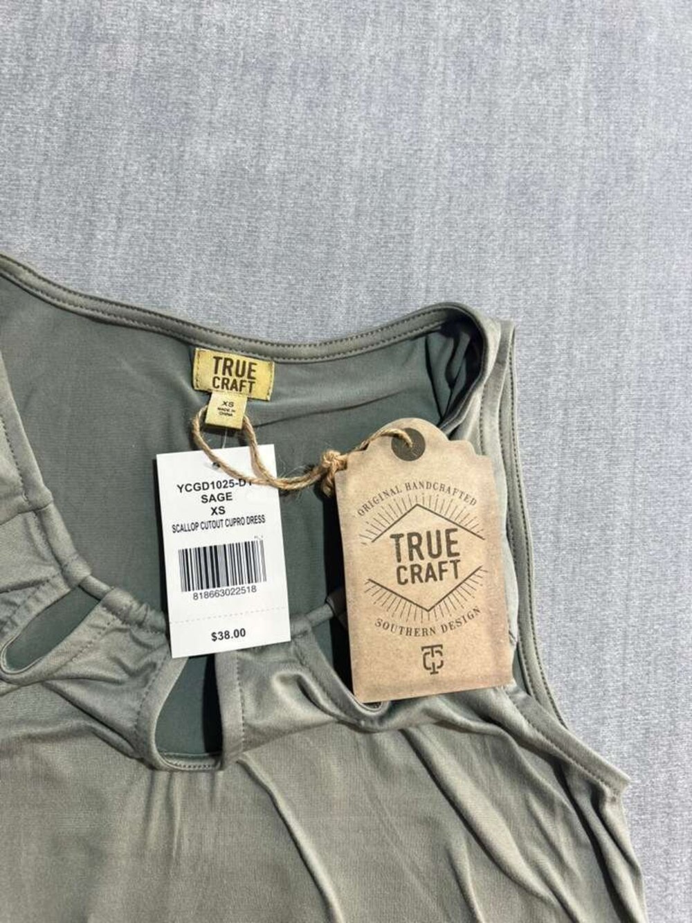 Sage Green Sleeveless Swing Dress Cutout Neck XS NWT - Picture 4 of 7